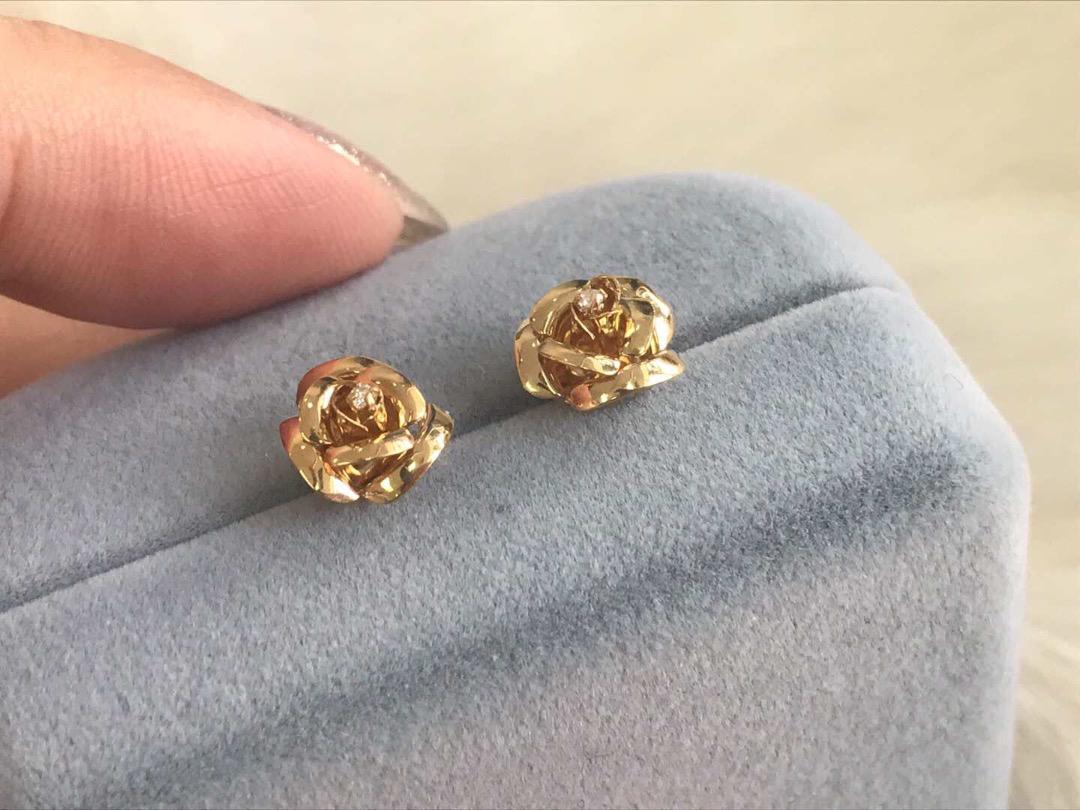 [新品]K18YGイエローゴールド金の薔薇ピアス可愛い日本製