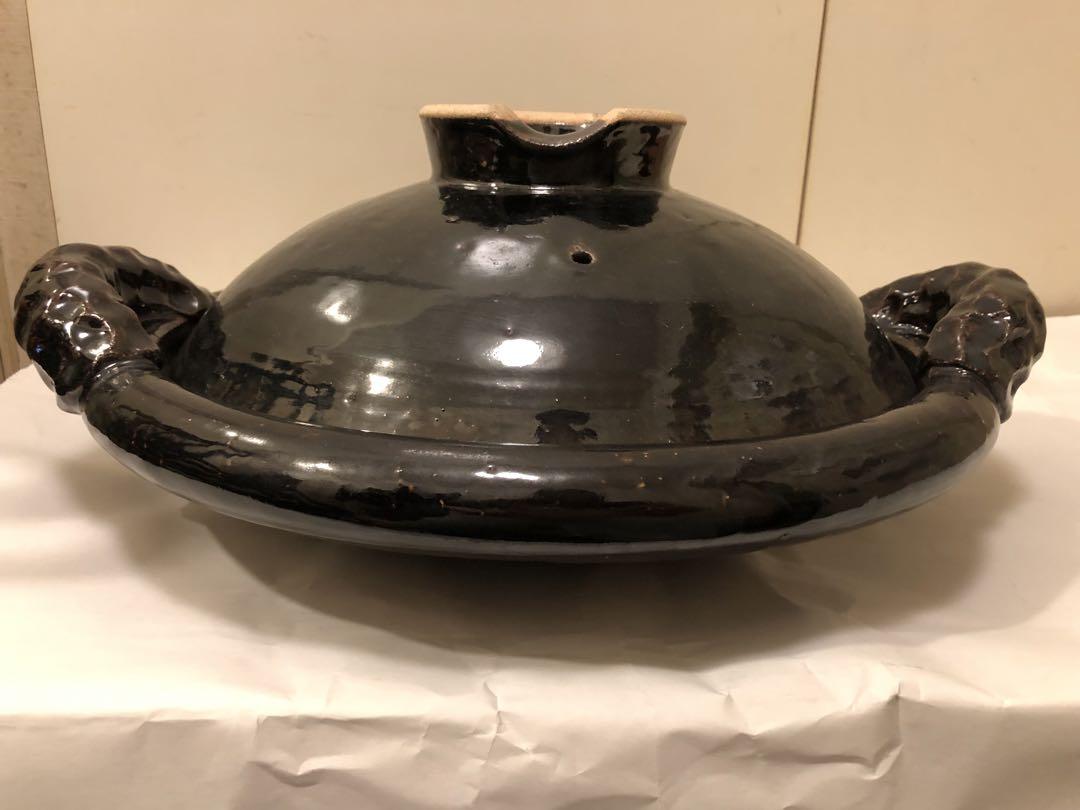 土楽窯 ふた付き黒鍋一尺一寸