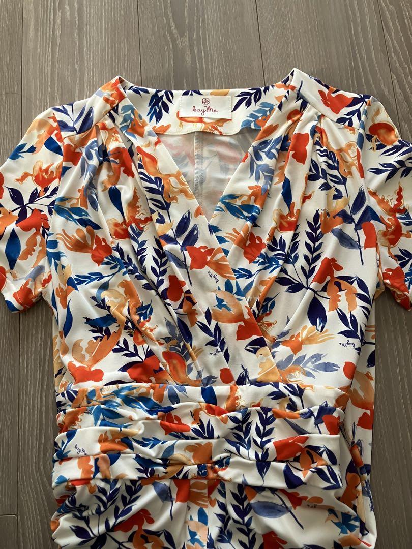 kay me 夏向け金魚柄の半袖ストレッチワンピース