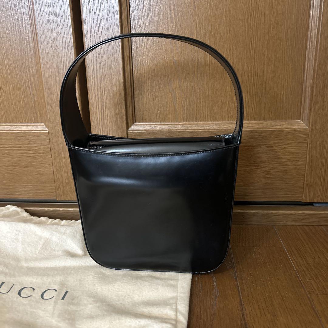 お値下げ　美品ビンテージグッチ GUCCI ハンドバッグ GG ロゴ 黒エナメル