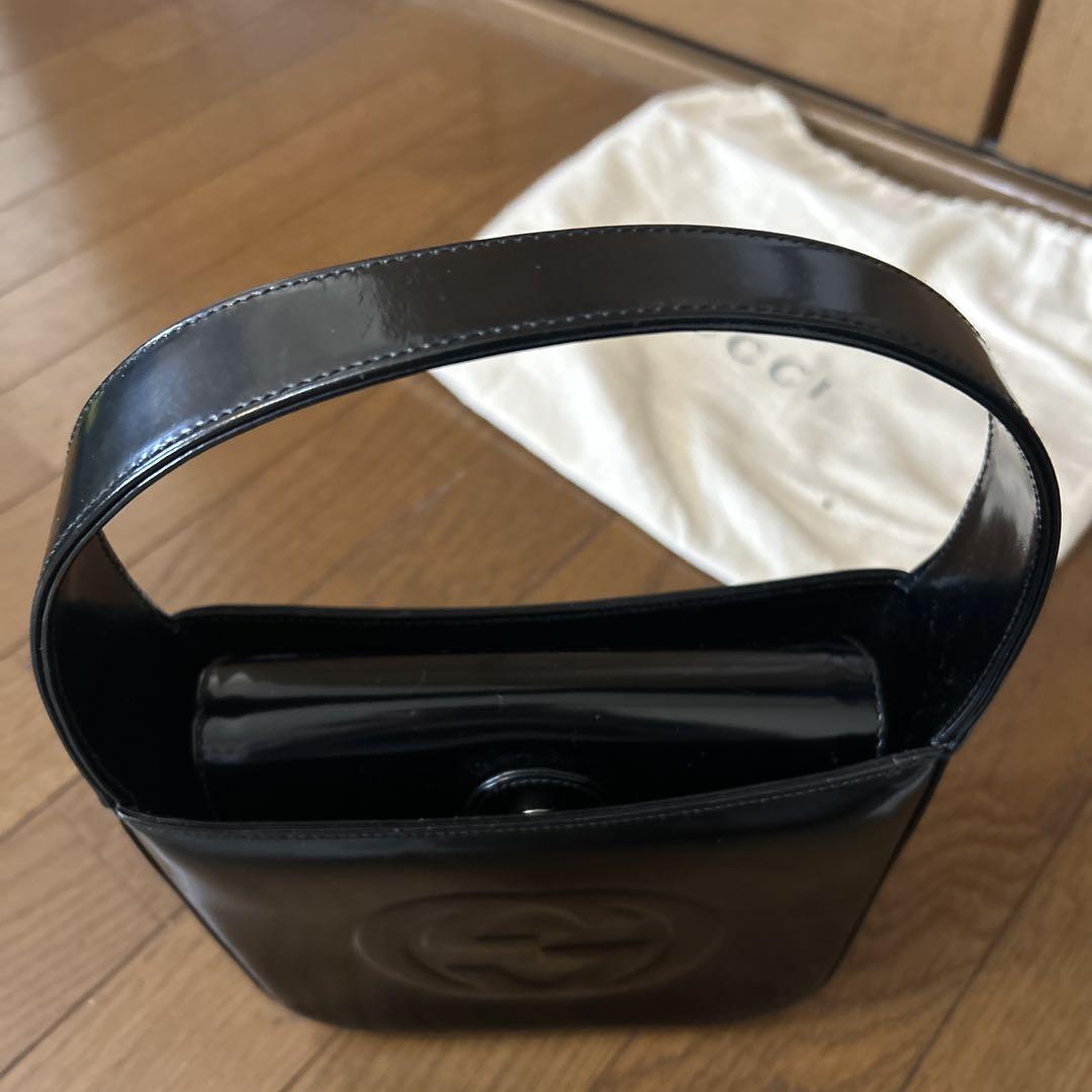 お値下げ　美品ビンテージグッチ GUCCI ハンドバッグ GG ロゴ 黒エナメル