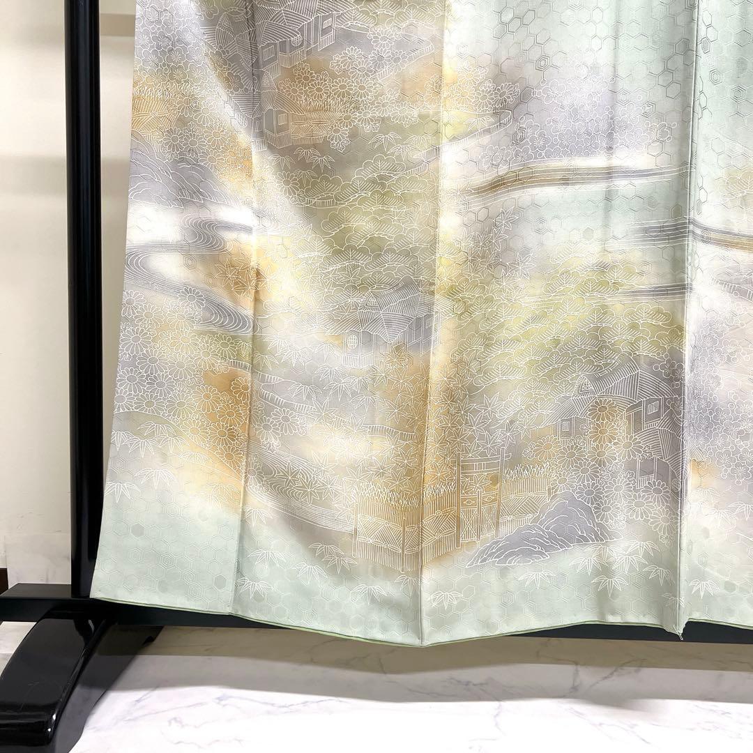 訪問着 茶屋辻 松竹梅 菊花 亀甲地紋 グリーンカラー 着物 106tz 訪問着 茶屋辻 松竹梅 菊花 亀甲地紋 グリーンカラー 着物 106tz