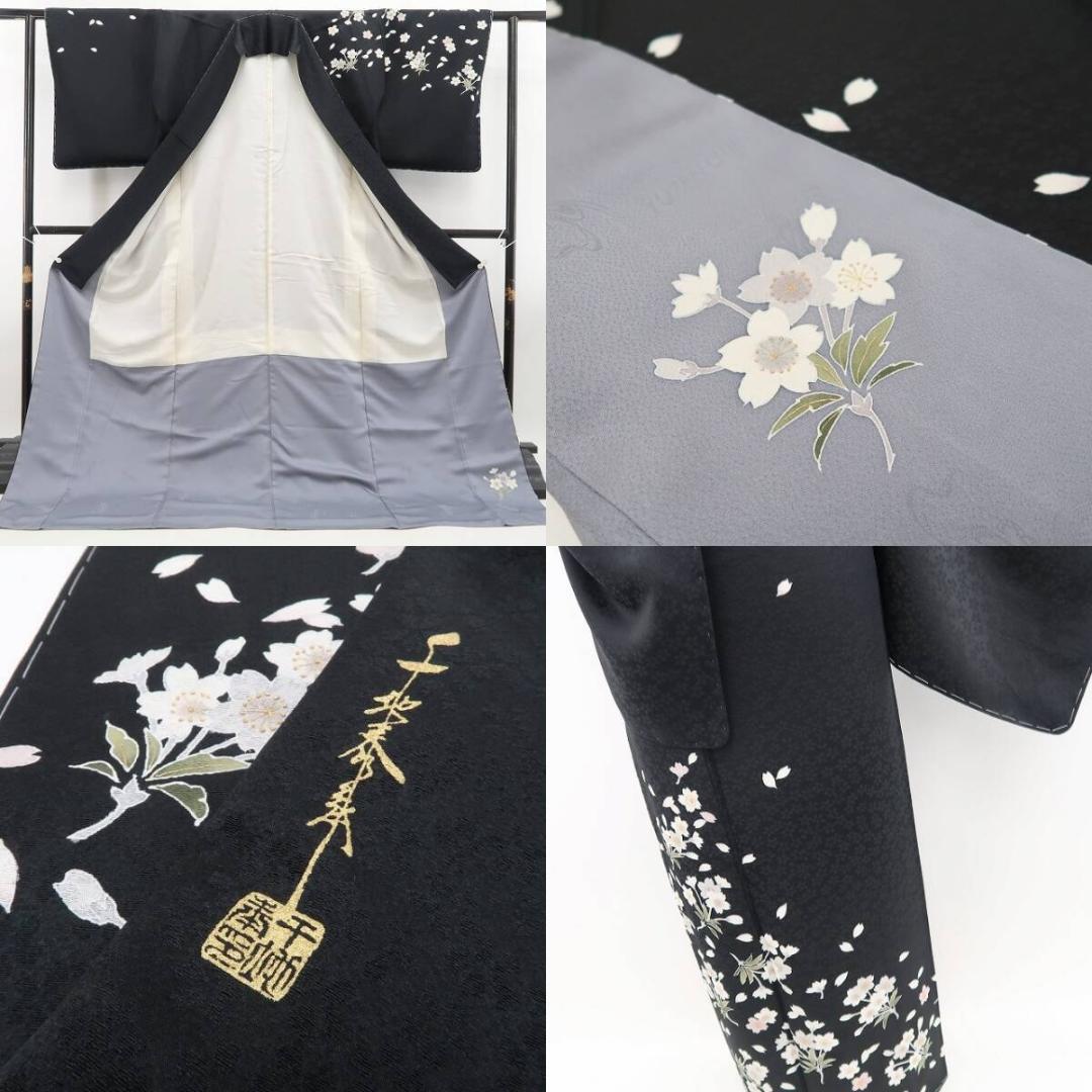 新品 友禅作家 千地泰弘 落款 桜 着物 正絹 仕付け糸付 訪問着 新品 友禅作家 千地泰弘 落款 桜 着物 正絹 仕付け糸付 訪問着