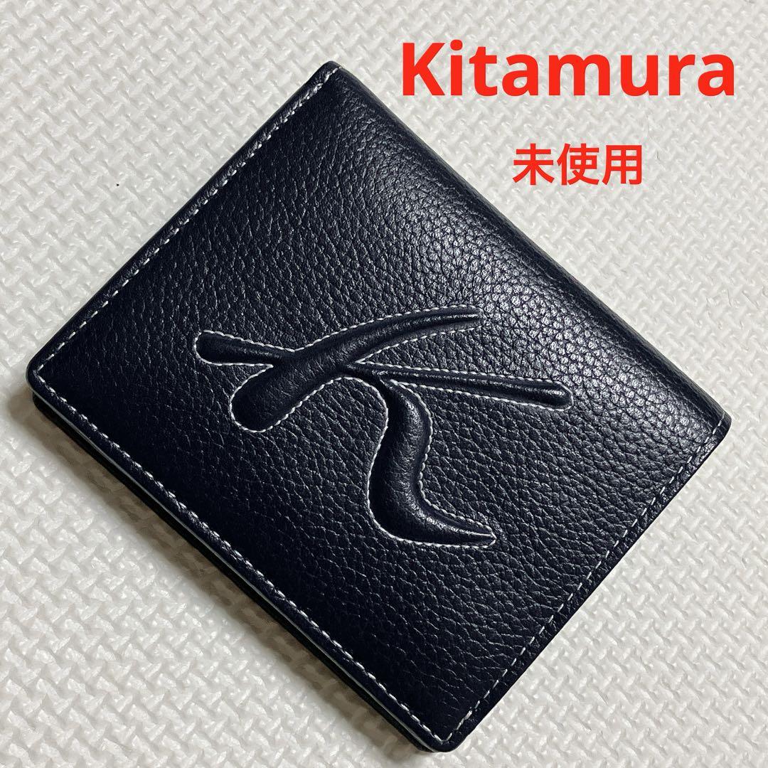 未使用 Kitamura キタムラ レザー ミニ財布 未使用 Kitamura キタムラ レザー二つ折り財布 濃紺 『K』ロゴ