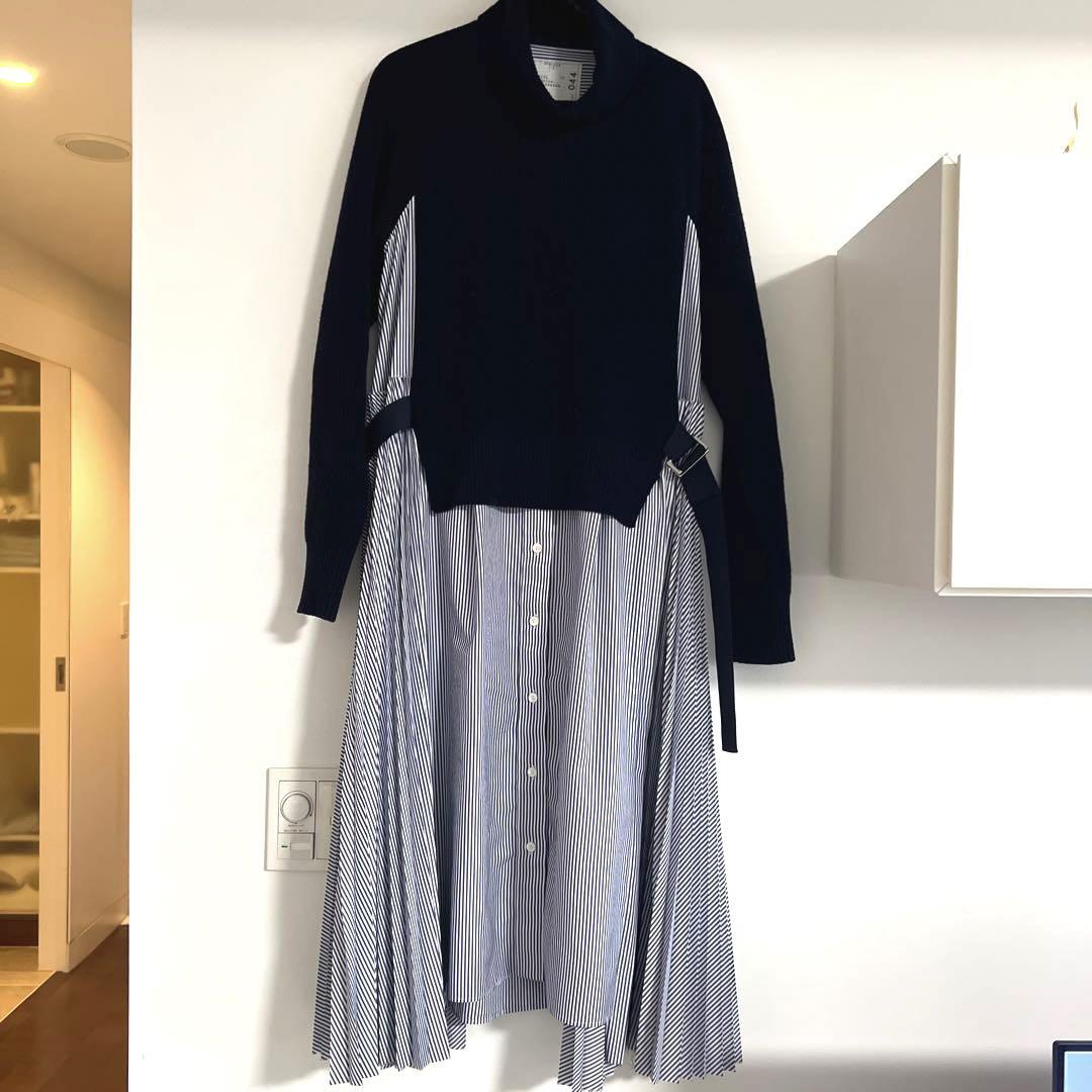 【関税・送料込】sacai チョークストライプ ニットワンピース sacai サカイ ニットドッキングワンピース 1 ブルー ストライプ