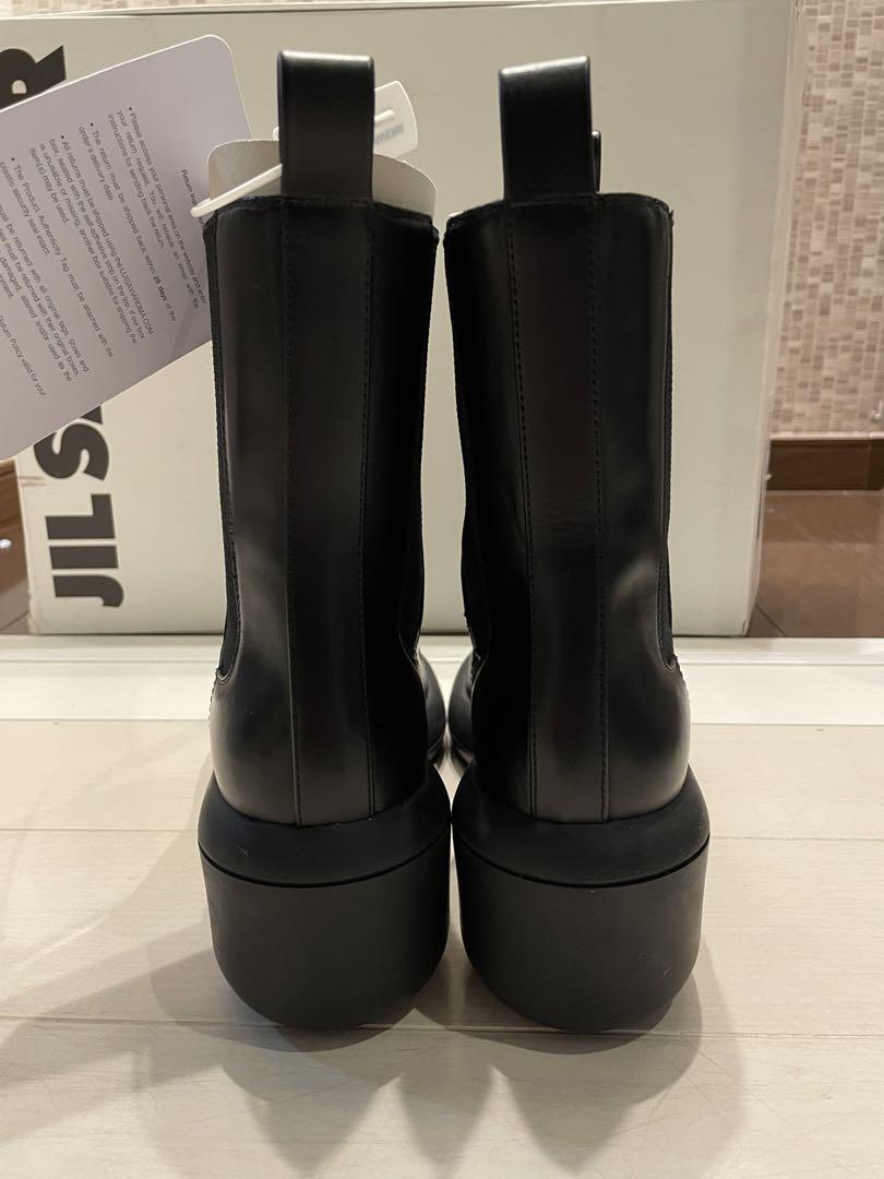 Jil Sander レザー ブロックヒール アンクルブーツ