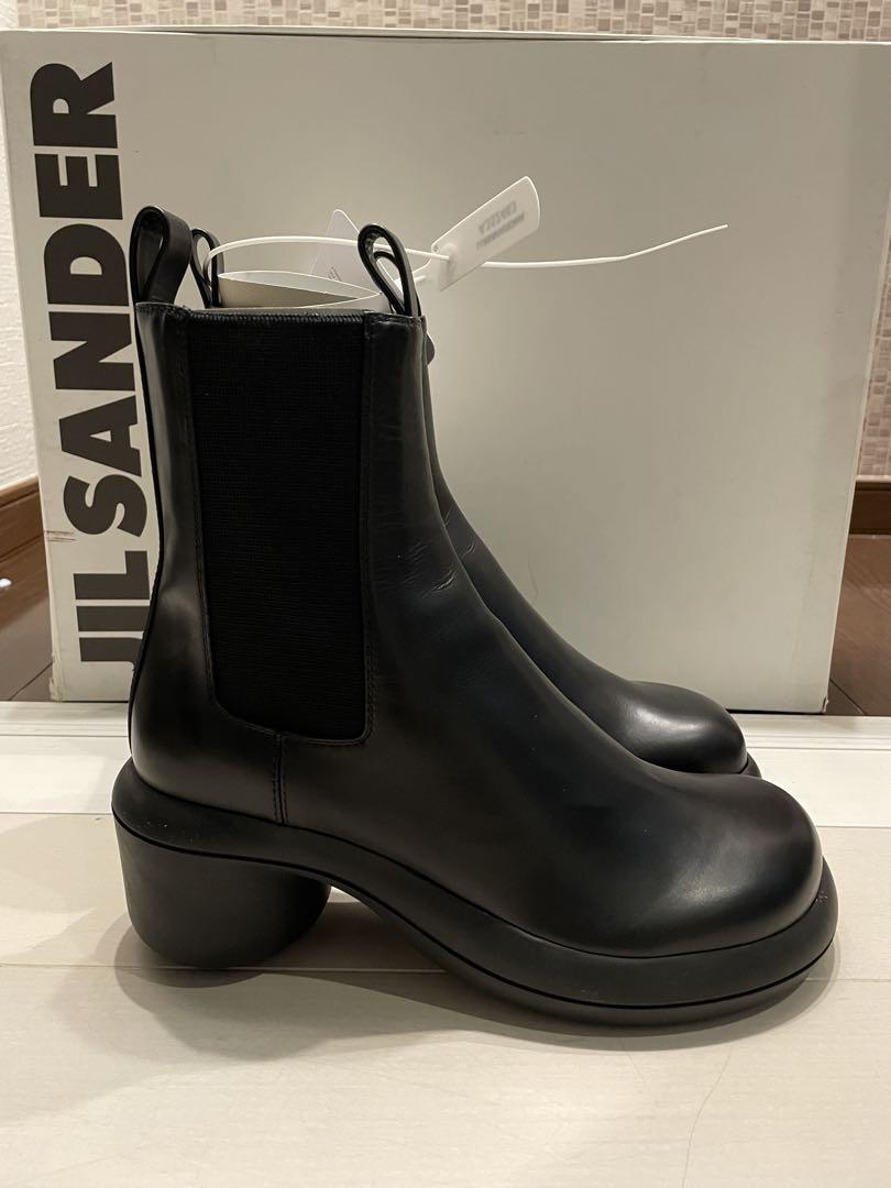 Jil Sander レザー ブロックヒール アンクルブーツ