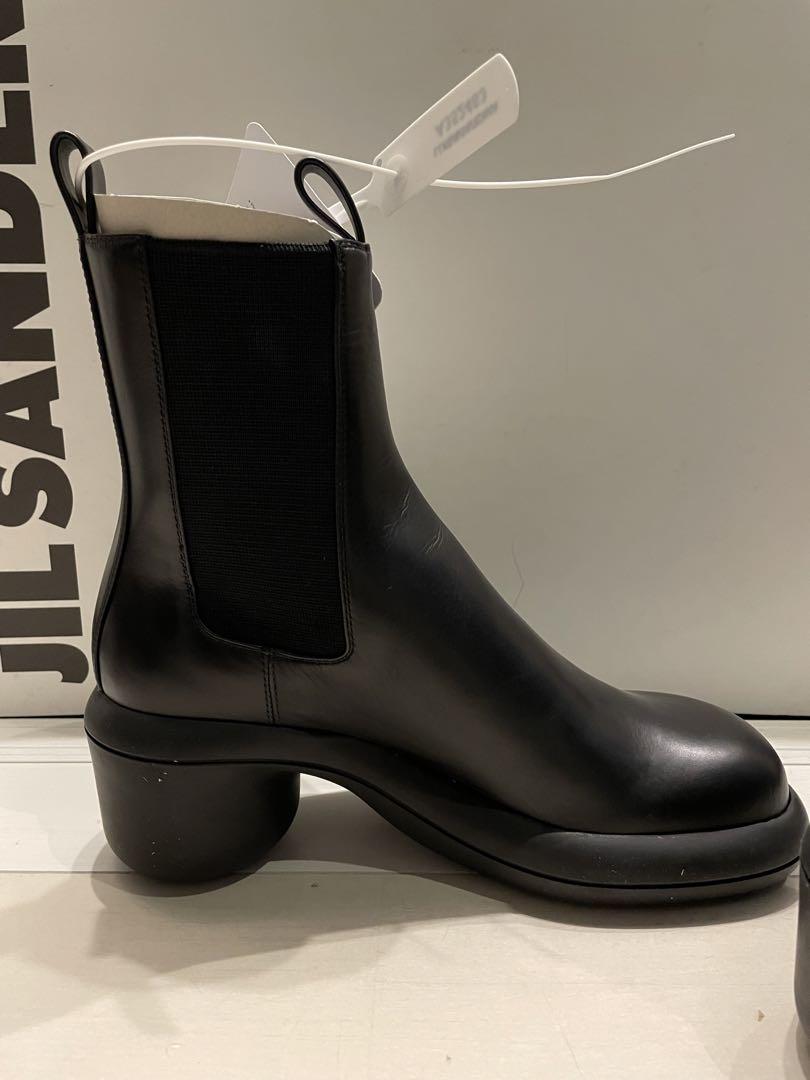 Jil Sander レザー ブロックヒール アンクルブーツ