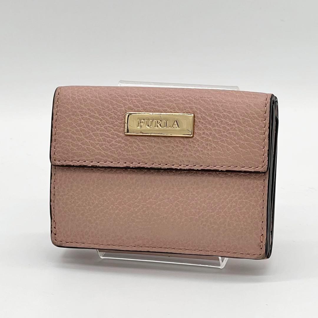 【美品】FURLA コンパクトウォレット ミニ財布 三つ折財布 ベージュ