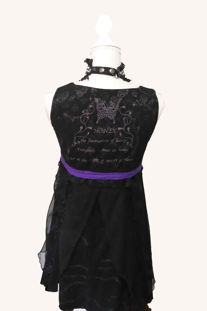 全商品オープニング価格！ used】h.naoto h.jelly honey黒×紫蝶柄ワンピース ワンピース