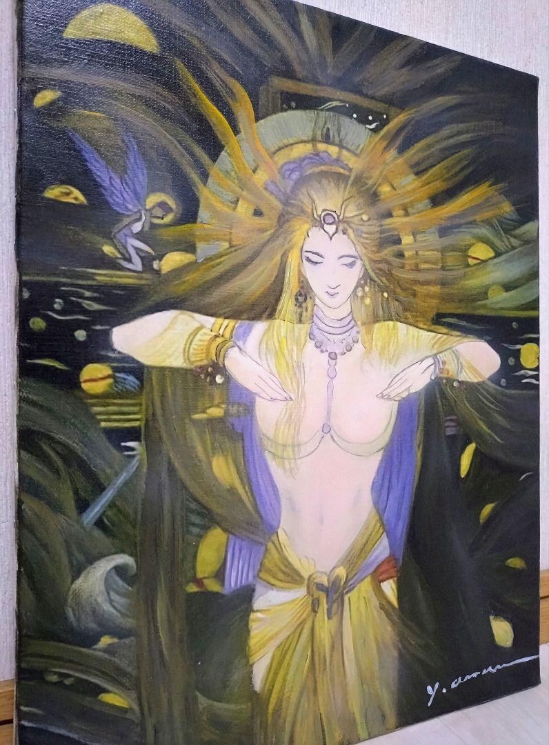 【F6号】天野喜孝　肉筆保証/表・裏サイン有り/油彩/油絵/絵画/額装/額縁