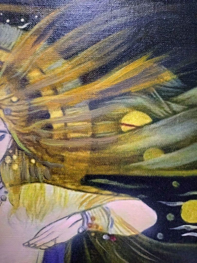 【F6号】天野喜孝　肉筆保証/表・裏サイン有り/油彩/油絵/絵画/額装/額縁