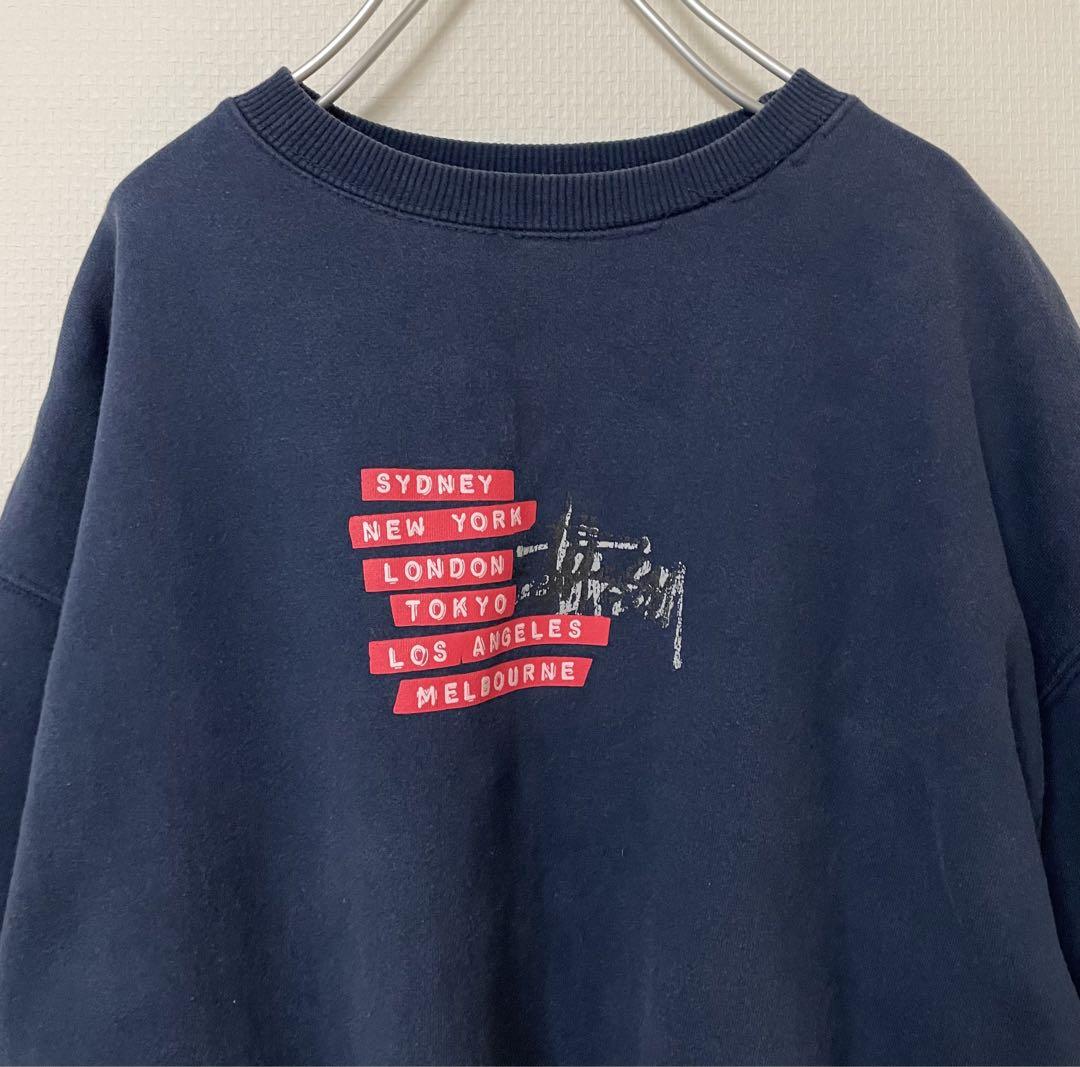 ☆【希少デザイン】STUSSY 紺タグ スウェット トレーナー プリント 90s 99年レア Stussy スウェット 90s 00s ステューシー 美品
