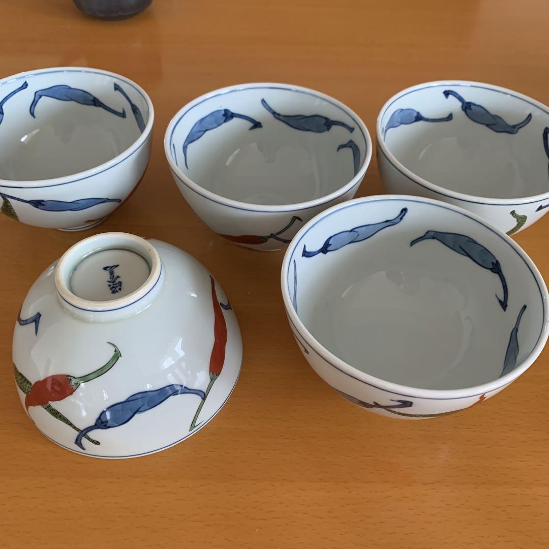 堅実な究極の 有田焼 源右衛門窯 染錦胡椒絵飯碗 源右衛門 古伊万里5個