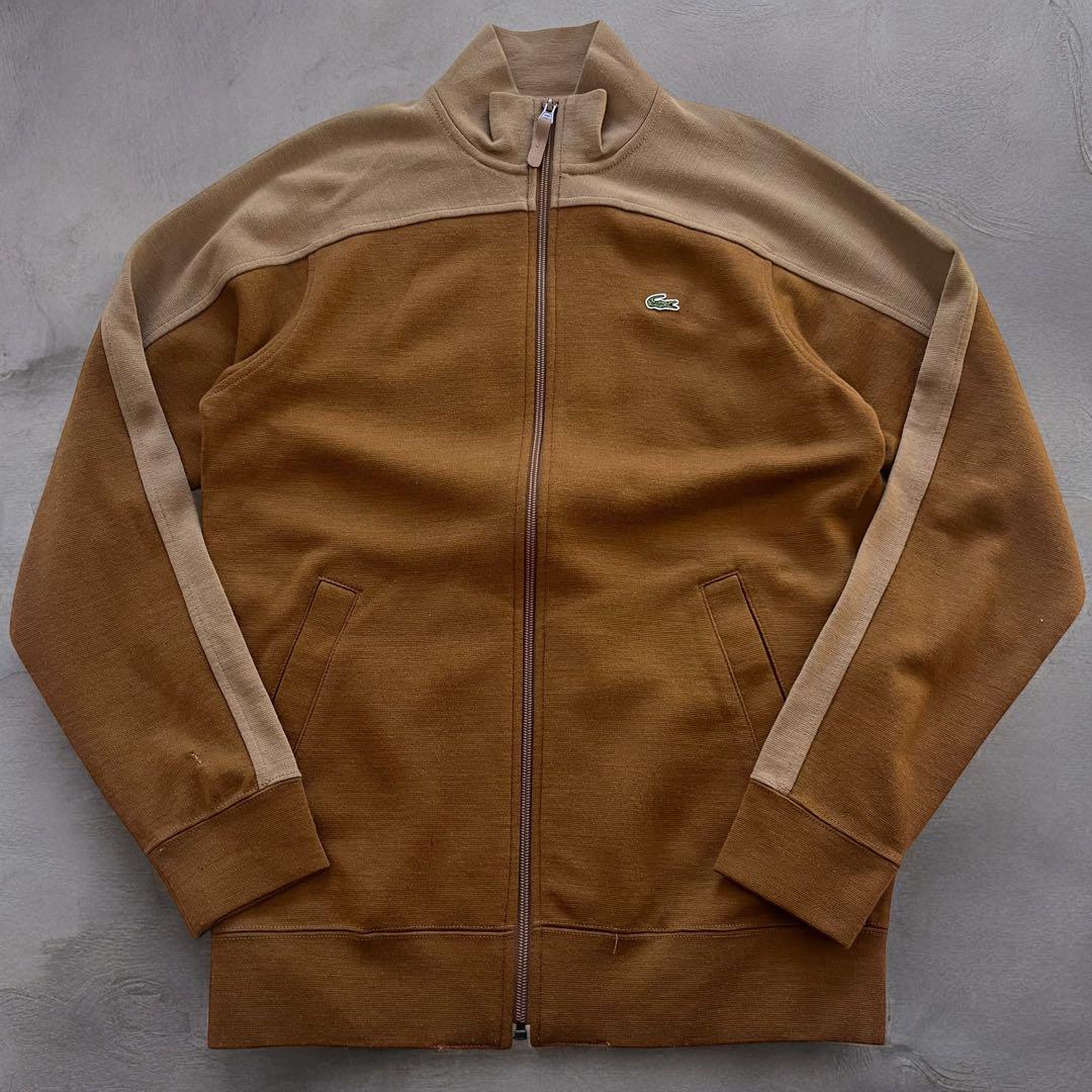 ラコステ ウール混ニットトラックジャケット 90s 古着 M カーキ　ブラウン