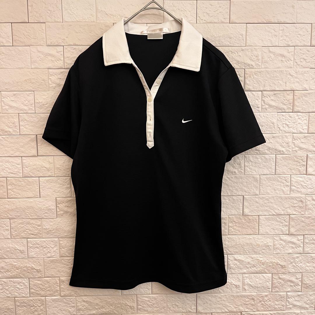 美品 NIKE GOLF レディース ポロシャツ 黒 白 襟付 L ゴルフ