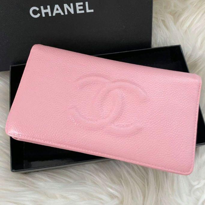 シャネル CHANEL 二つ折り 財布 ココマーク デカココ ピンク キャビア