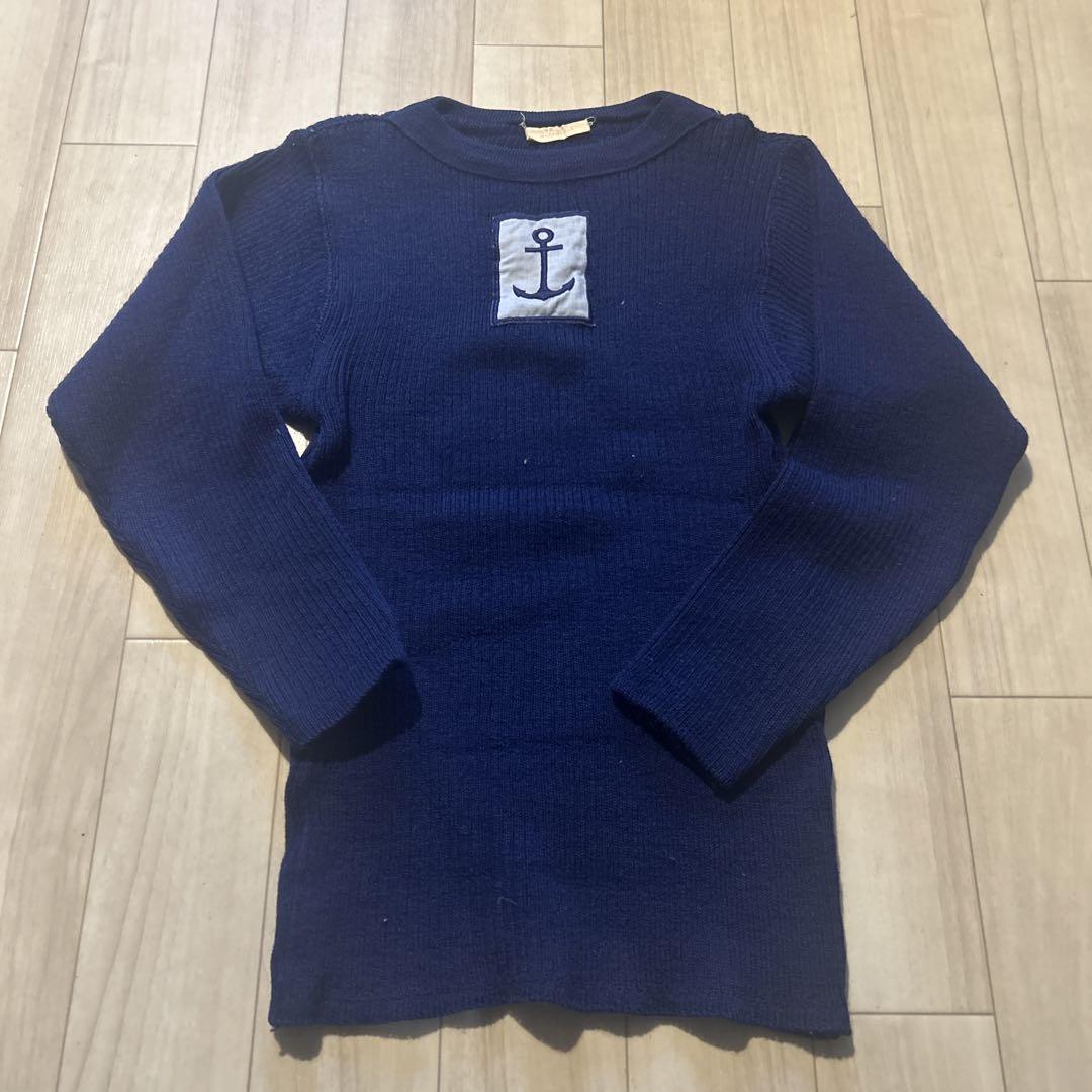旧フランス軍　ヴィンテージ　ネイビー アンカー刺繍 ニット