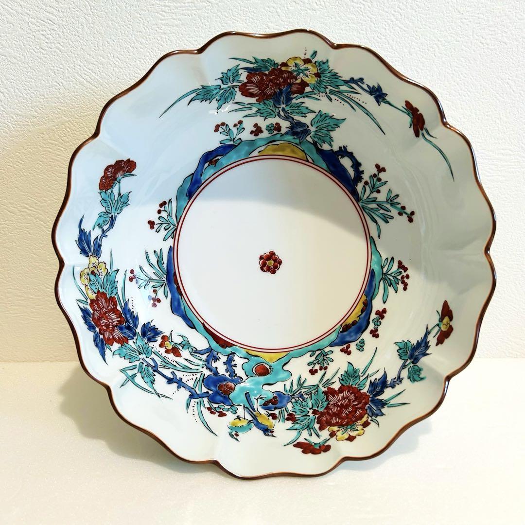 ⭐️ 有田焼 弥左衛門窯 染付色絵 花鳥文 輪花 大鉢 美品 ⭐️
