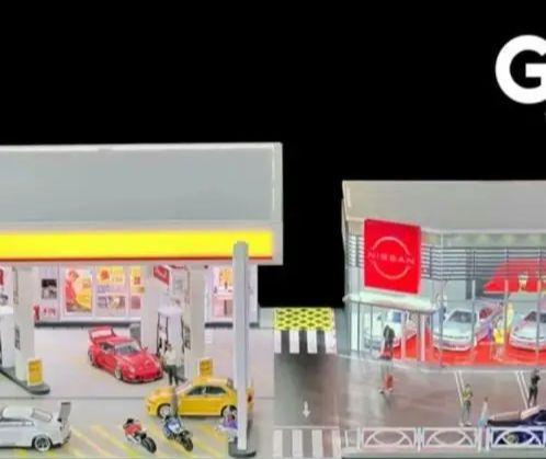 G.FANS 1/64 組立ジオラマ ガソリンスタンド SHELL