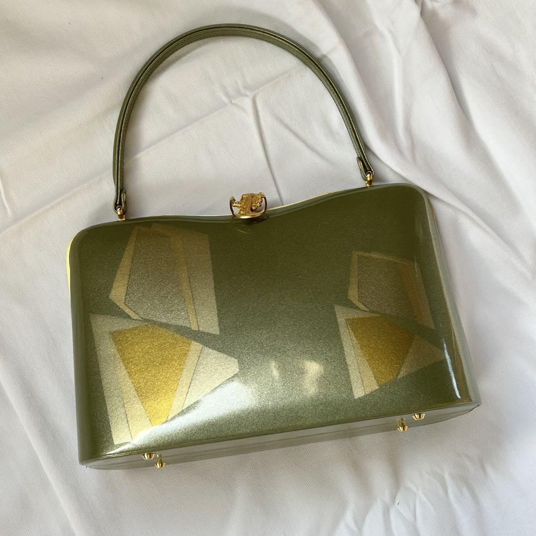 美品 和装用バッグと下駄セット グリーンゴールド レトロ 昭和 美品 和装用バッグと下駄セット グリーンゴールド レトロ 昭和