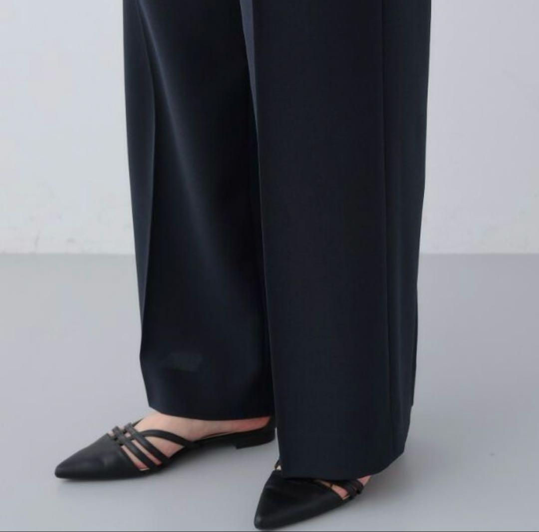 INDIVI ウール調 ワイドパンツ　34 ブラック