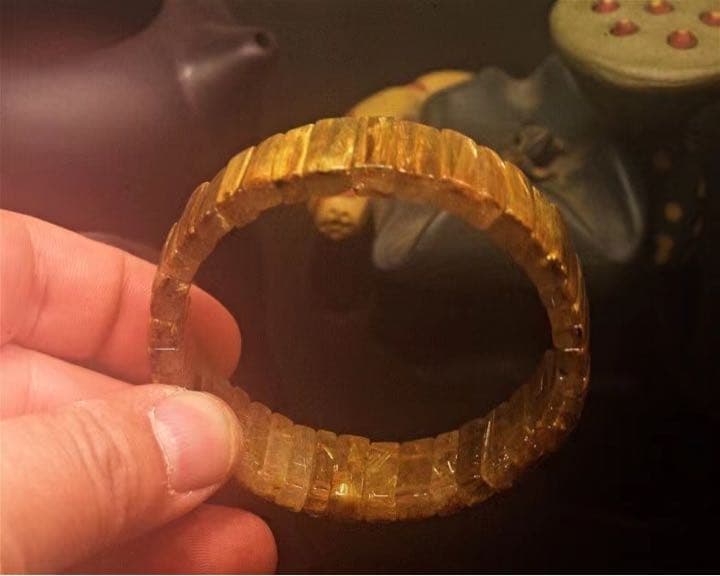 天然】ゴールドタイチンルチル クォーツ ブレスレット バングル 48.8g