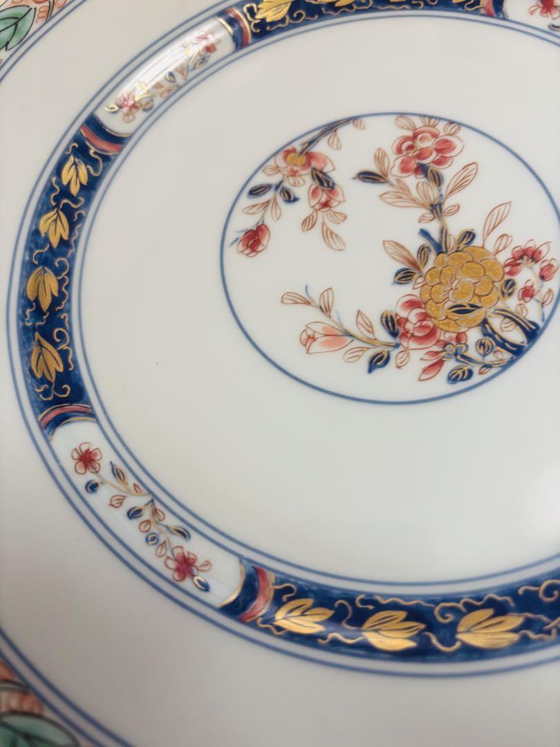 リモージュレイノークタニ花柄金彩装飾陶磁器皿4枚セット青磁25cm