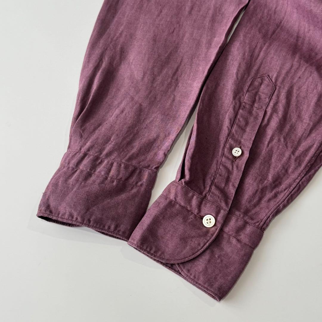 Finamore フィナモレ ワイドカラー リネン シャツ 41 パープル系 Finamore フィナモレ ワイドカラー リネン シャツ 41 パープル系