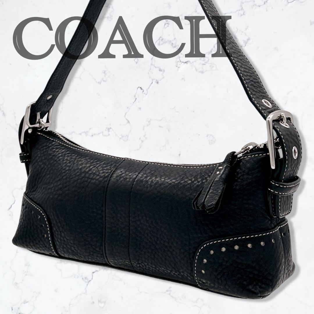 COACH　アクセサリーポーチ　シグネチャー　ブラック 　レザー　パンチング