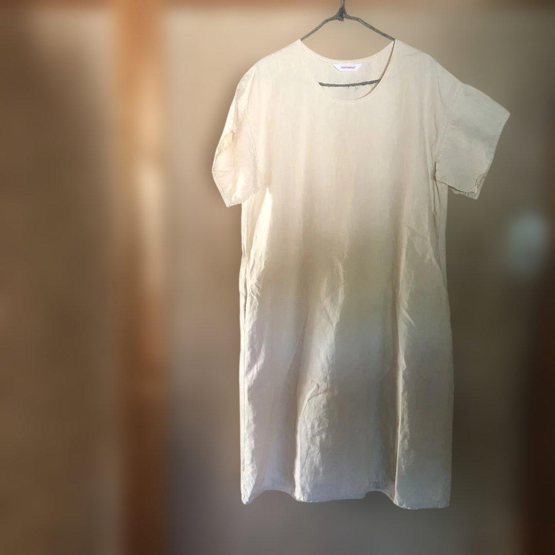 ホームスパン homspun 麻ワンピース　ベージュ
