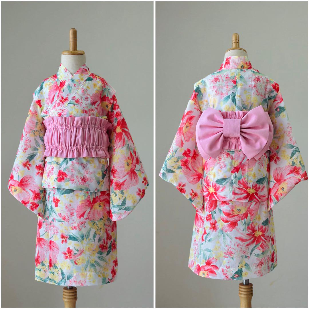 No.YU2505ハンドメイドキッズ可愛い2way花柄浴衣セット