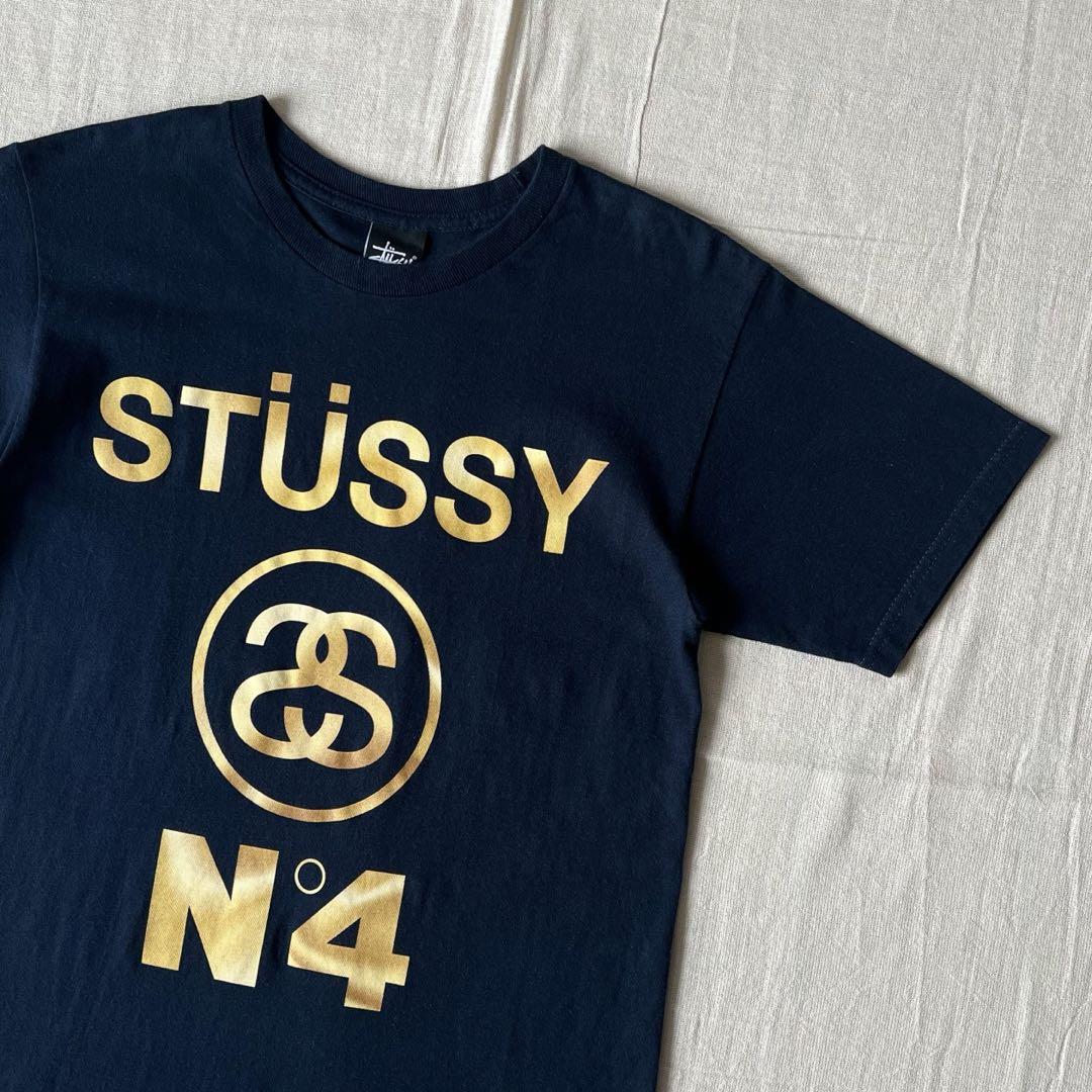 00s stussy SSリンク N°4 3段デカロゴ ゴールドプリントTシャツ