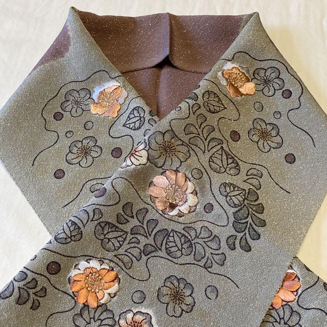 042315美しい　刺繍　半衿　ちりめん生地