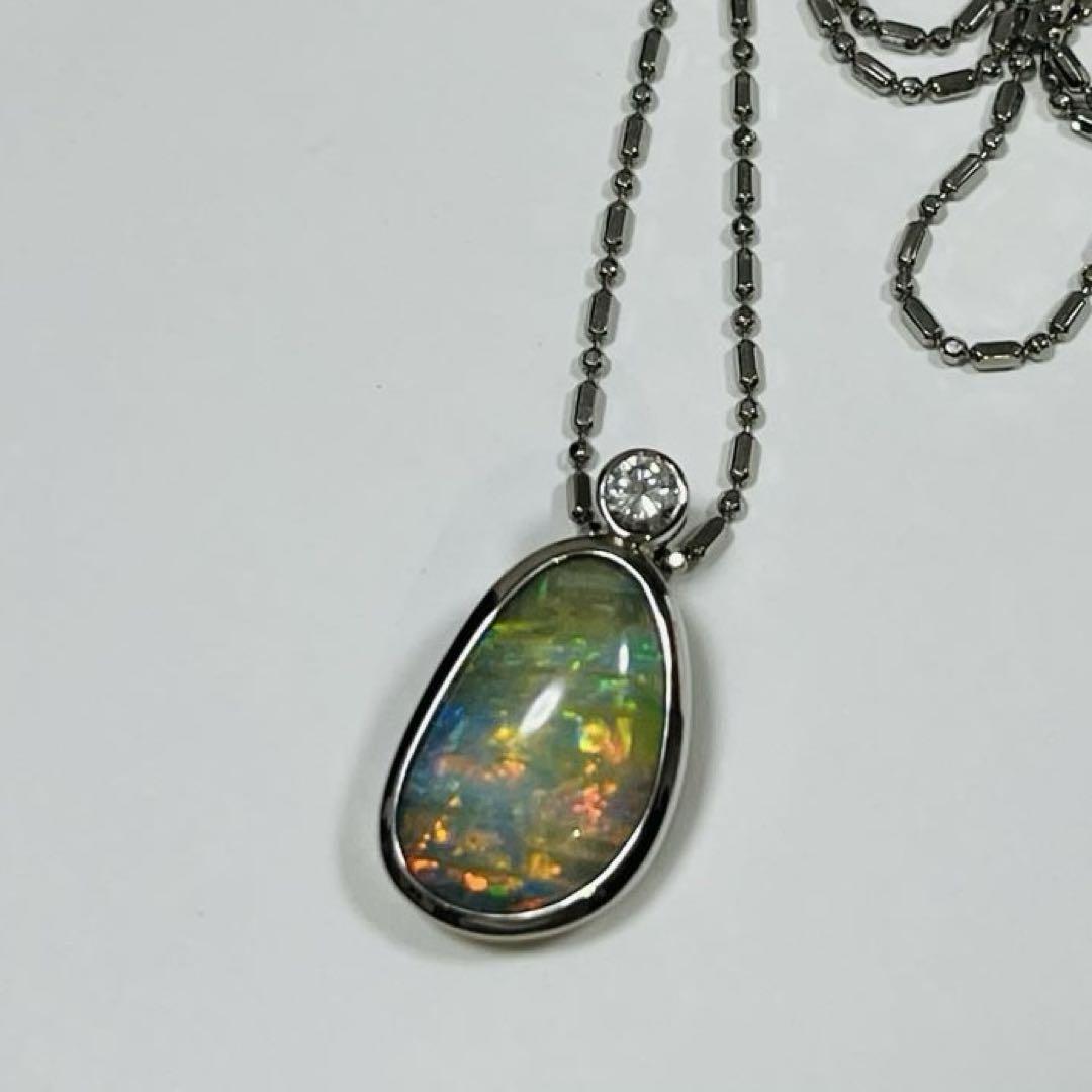 ボルダーオパール 5.79ct ダイヤモンド 0.14ct ネックレス