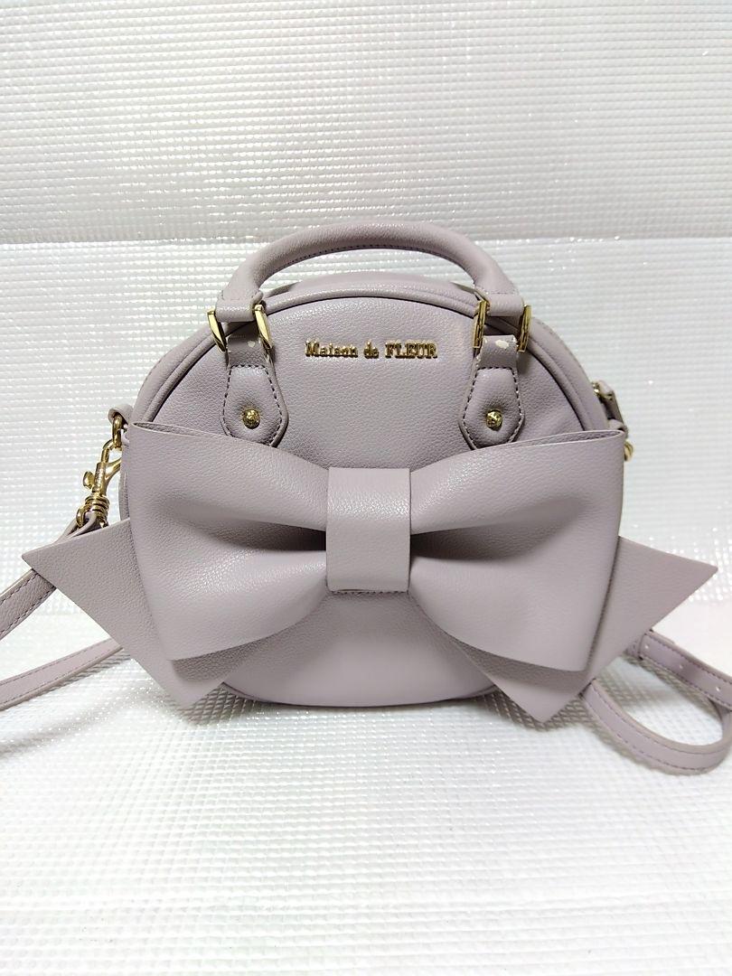 中古品　メゾンドフルール 青木美沙子コラボ2wayバッグ　ラベンダーリボン