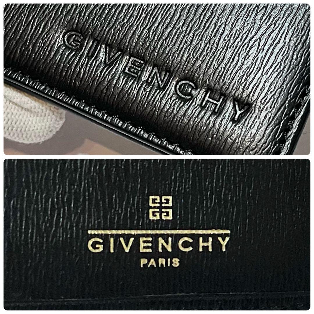 【未使用 希少】GIVENCHY ロゴ型押し レザー 二つ折り財布 ブラック