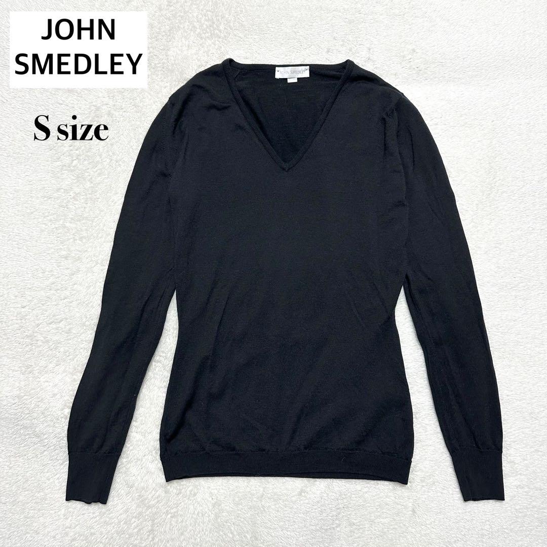 ✨美品✨ JOHN SMEDLEY メリノウール 薄手 Vネック ニット 黒 S