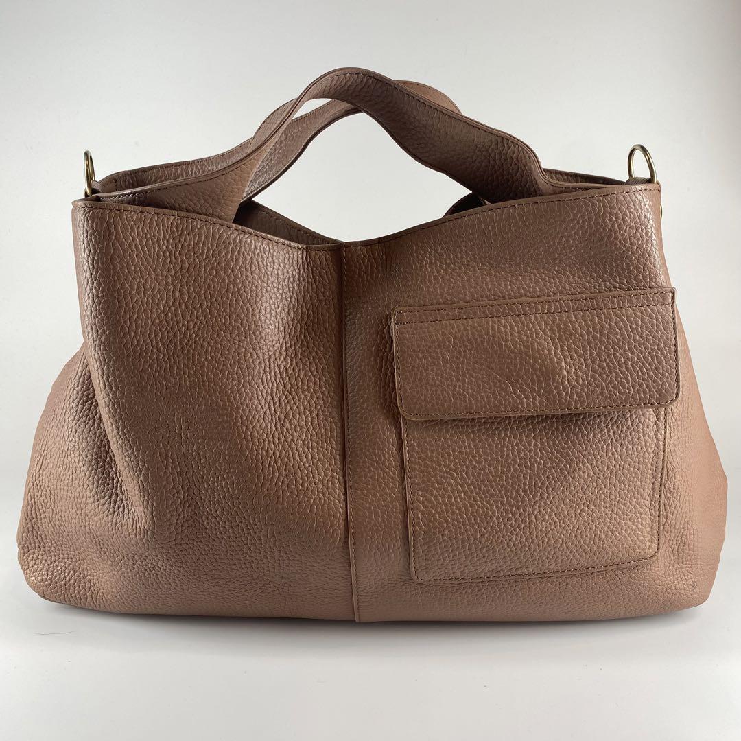 【美品】ATAO アタオ ハンドバッグ 2way レザー ピンクベージュ シボ革