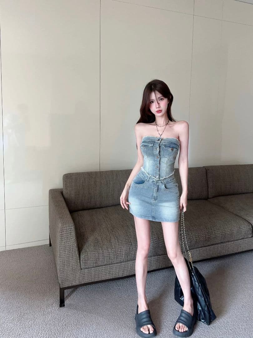 激安で高品質＆送料無料！ ウォッシュデニムスーツ カジュアルお出かけ女子会にピッタリ 普段着にも◎M 全品本物!