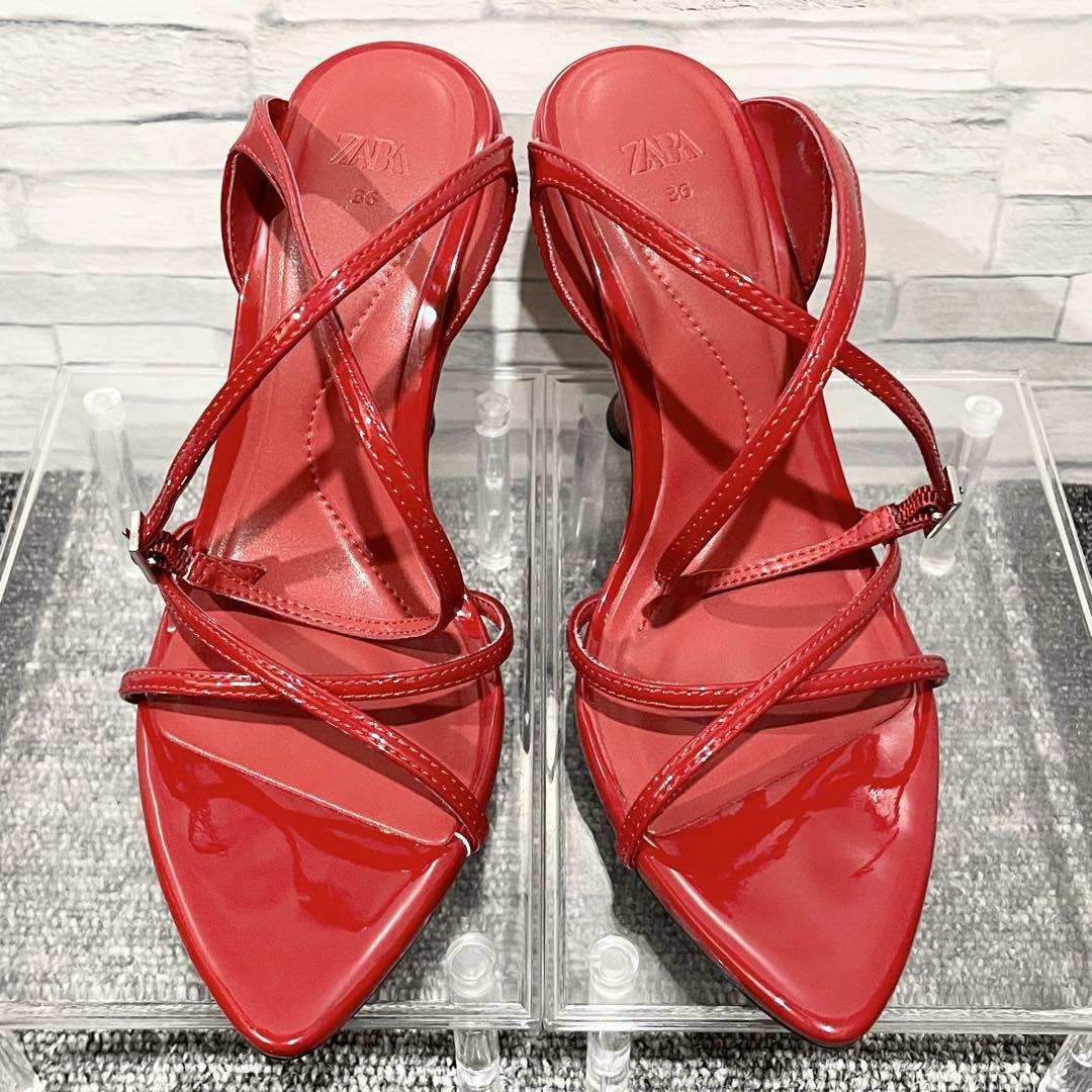 ☆ドイツ発*ZARA*新作*アンクルストラップヒールサンダル/RED☆ Zara Strappy Heeled Leather Sandals Red US 6, EU 36 | eBay