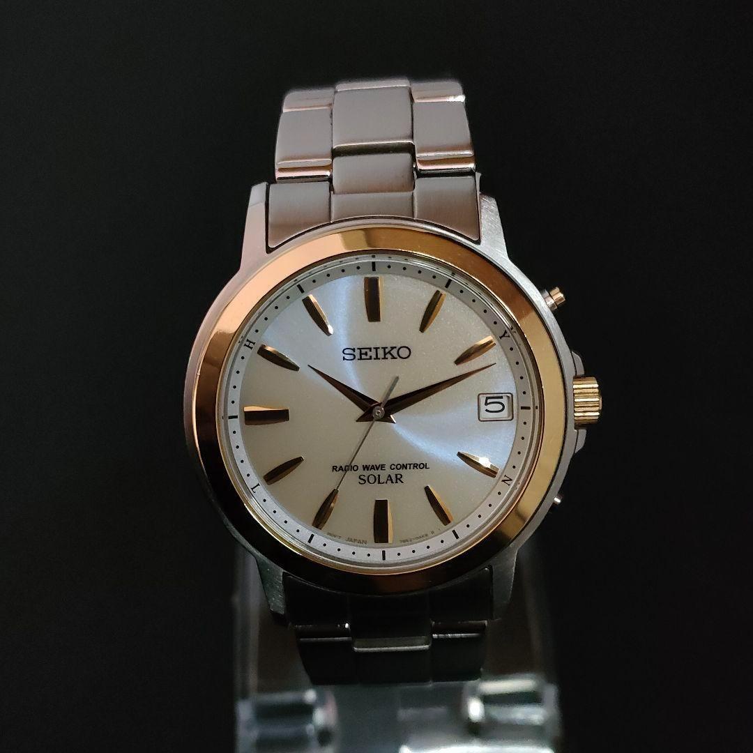 美品　SEIKO　セイコー　7B52　ソーラー　ゴールド　シルバー　メンズ　時計