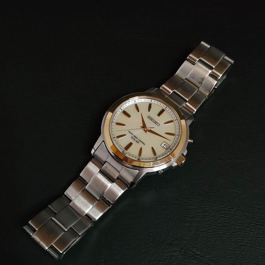 美品　SEIKO　セイコー　7B52　ソーラー　ゴールド　シルバー　メンズ　時計