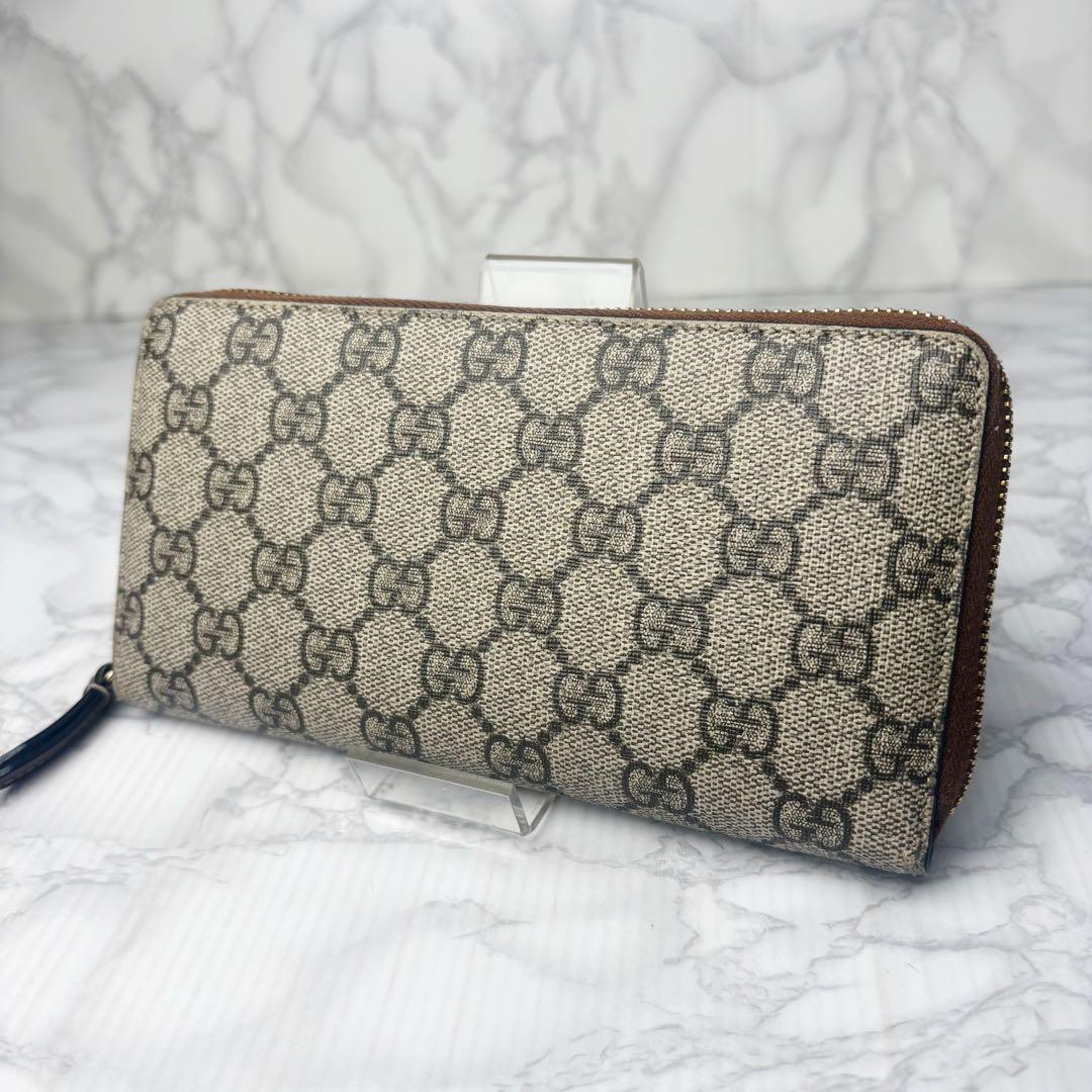 01 美品 GUCCI PVC 長財布 ラウンドファスナー GGスプリーム t2