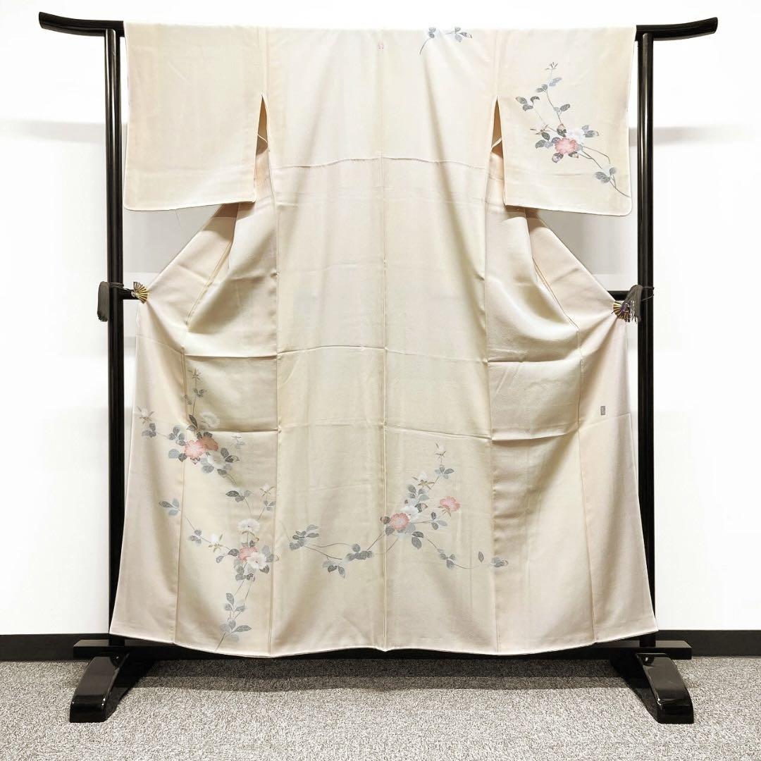 作家もの 京加賀友禅 牡丹 蕾 花模様 付け下げ 着物 064w p 画像3