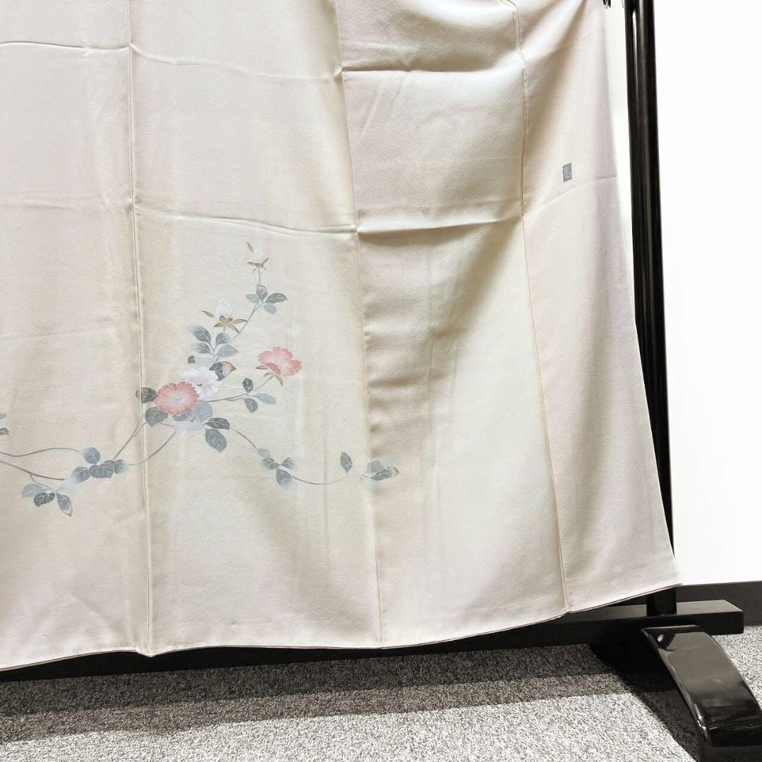 作家もの 京加賀友禅 牡丹 蕾 花模様 付け下げ 着物 064w p 画像9