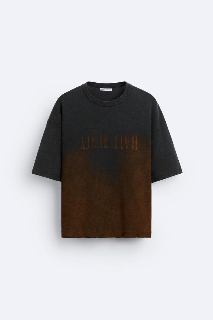 ★ドイツ発*ZARA*新作*アブストラクトプリントTシャツ/BF★ ZARA ザラ アブストラクトプリント ニット Tシャツ lサイズ