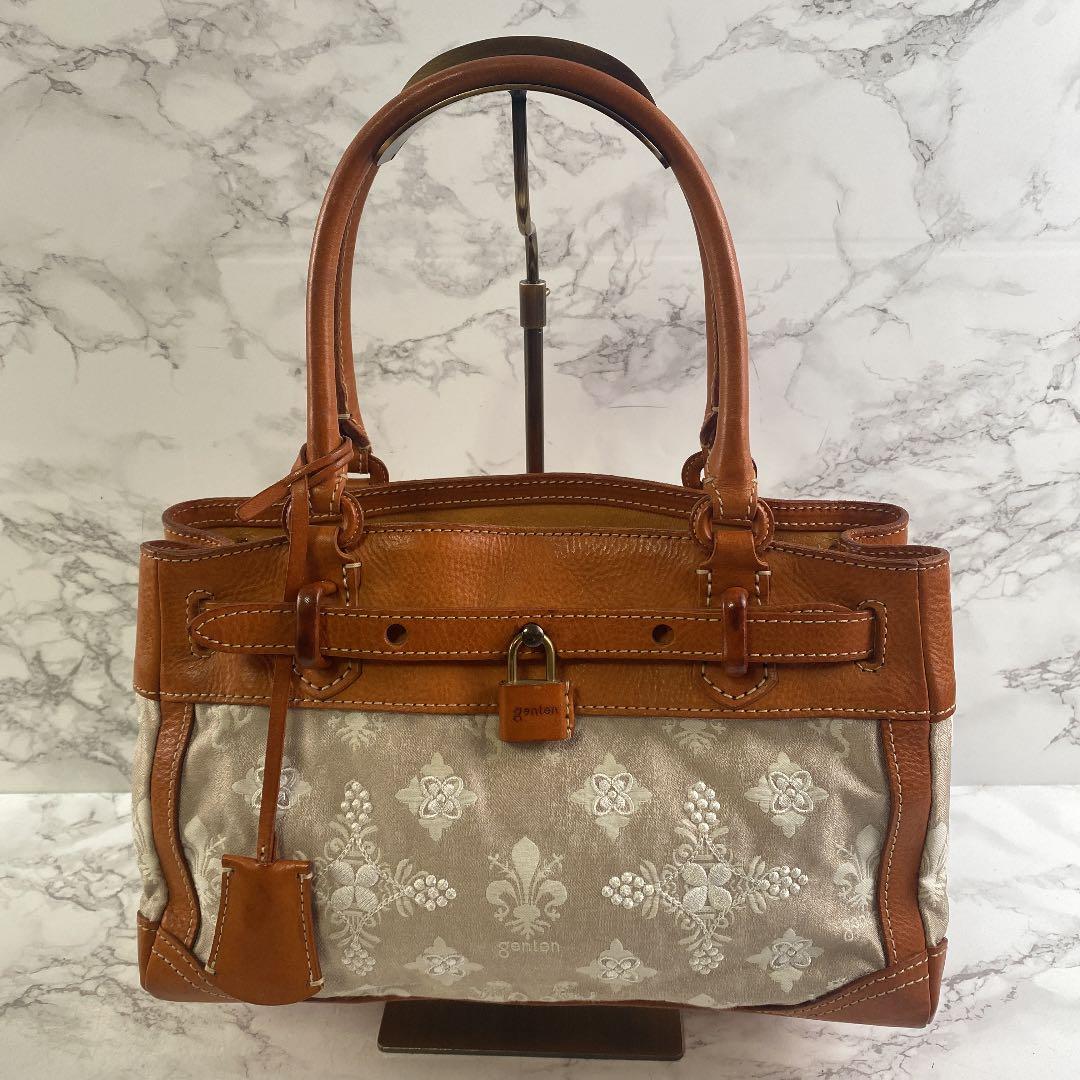 genten ゲンテン 本革 ベジタブルタンニンレザー×百合刺繍