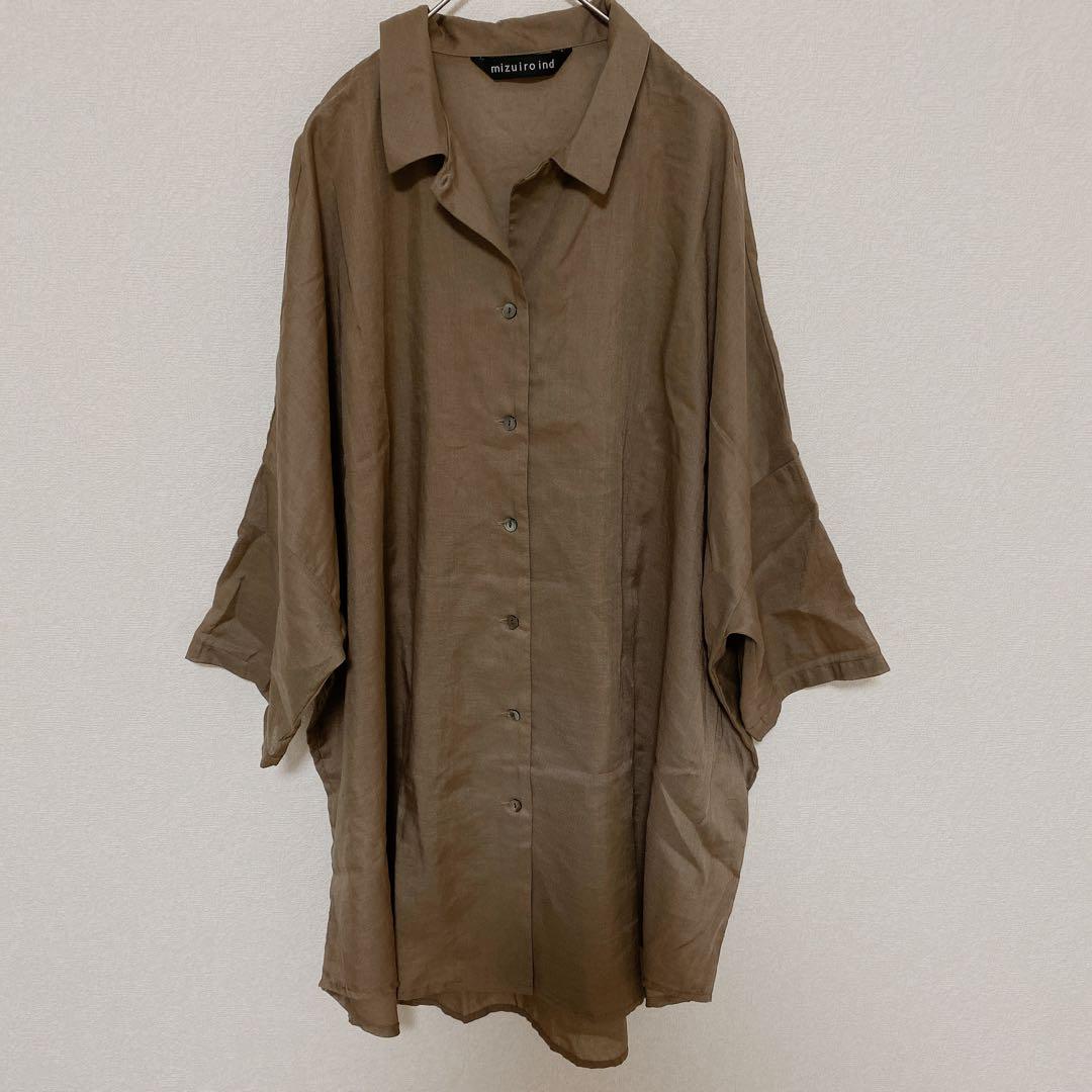 美品✨mizuiro ind ハーフスリーブワイドシャツ ブラウン　リネン混