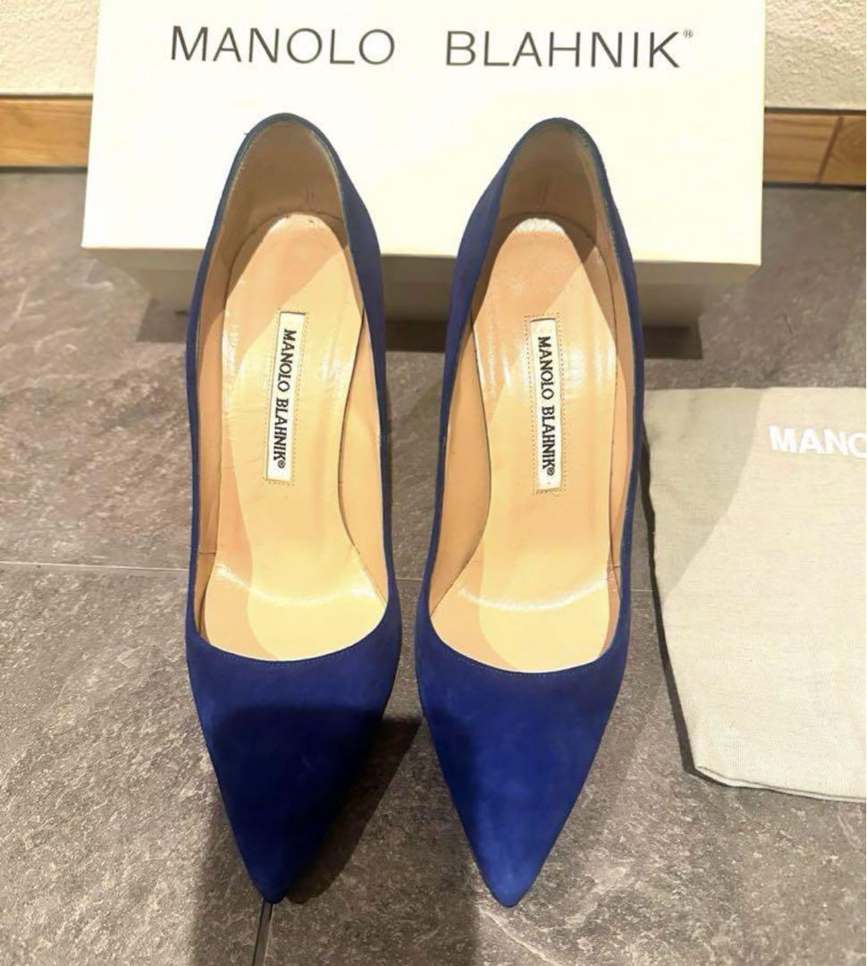 【美品】マノロブラニクパンプス ヒール 10㎝ ロイヤルブルー